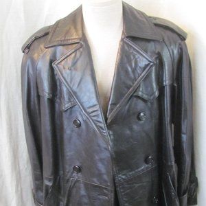 GRESCO Men's Vintage Black Leather Trench Coat SzM/L (44)